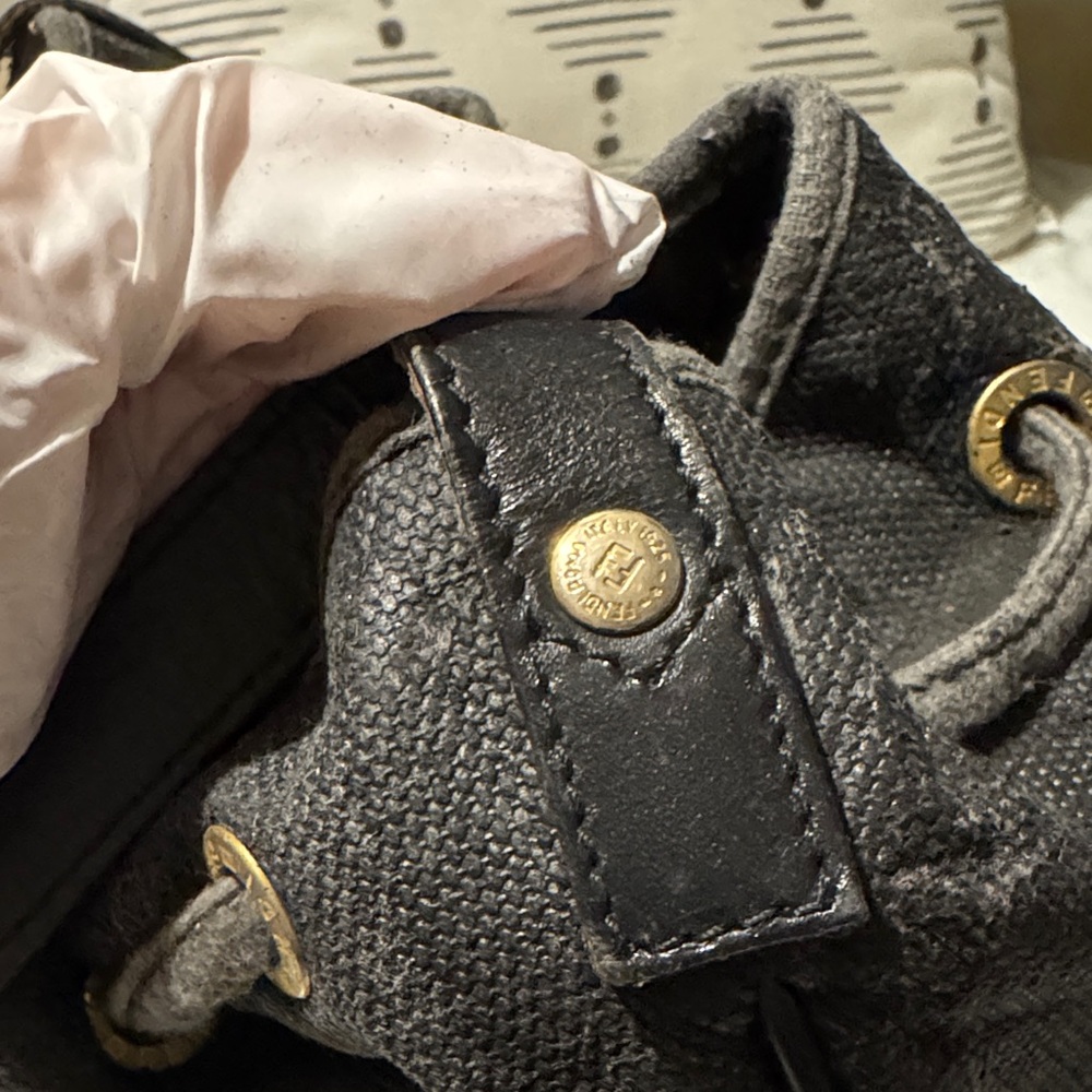 Fendi Black Canvas and Leather Drawstring Shoulder Bag - Picture 8 of 14